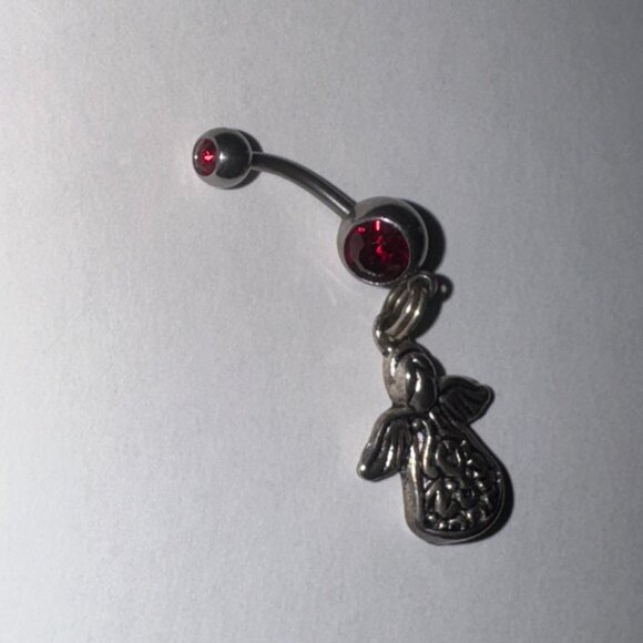 2 gem Ruby Red Cherub And Angel Dangle Belly Ring - Picture 13 of 16